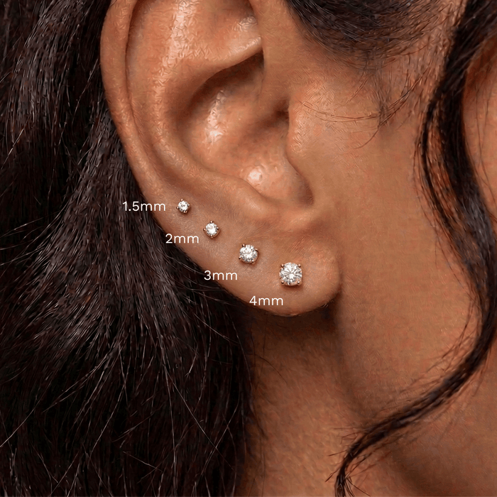 9K Gold Square Cubic Zirconia Jewelled Threadless Flatback Pair