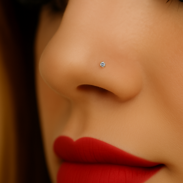 9K Gold L-Shaped Genuine Crystal Nose Stud - Monster Piercing