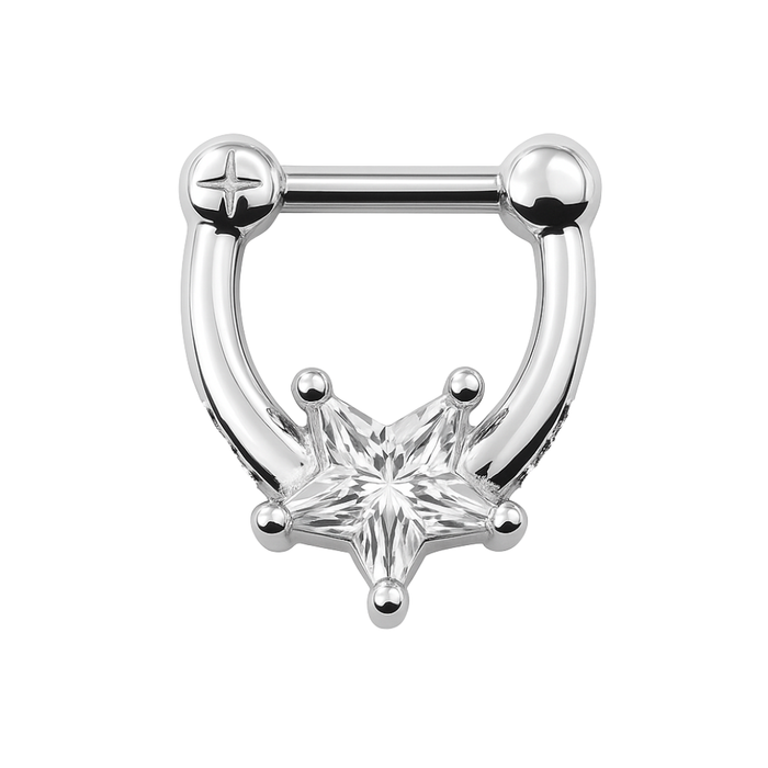 316L Surgical Steel & Star Cubic Zirconia Septum Clicker Ring