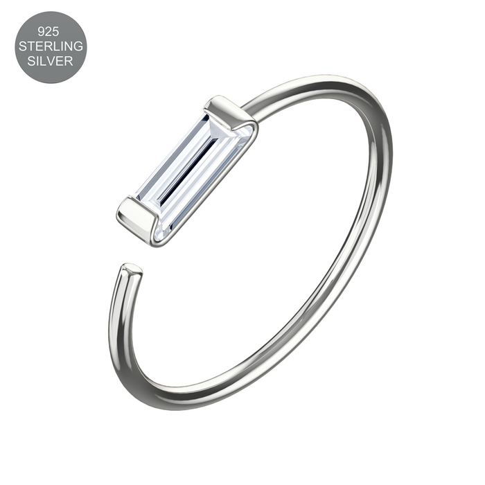 925 Sterling Silver CZ Bar Jewelled Nose Hoop Ring - Monster Piercing