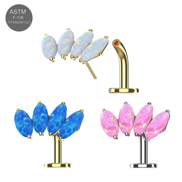 G23 Titanium Four Opal Stone Jewelled Threadless Floating Belly Ring