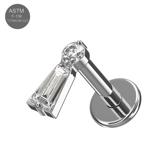 G23 Titanium Baguette & Round CZ Jewelled Threadless Flatback Stud