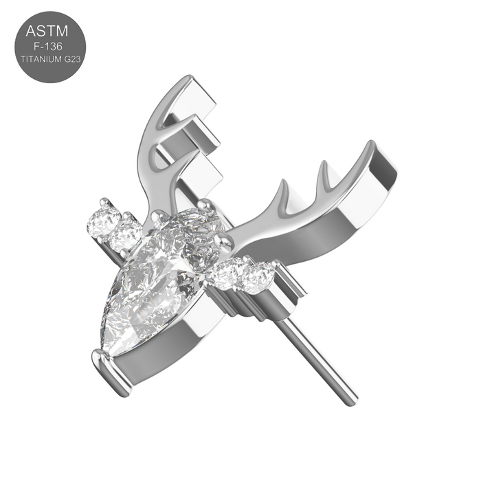 G23 Titanium Clear CZ Jewelled Deer Threadless Pin Top - Monster Piercing