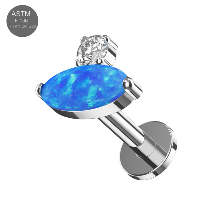 G23 Titanium Oval Opal & CZ Jewelled Threadless Flatback Stud