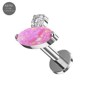 G23 Titanium Oval Opal & CZ Jewelled Threadless Flatback Stud