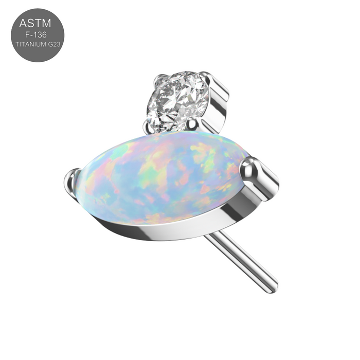 G23 Titanium Oval Opal & CZ Jewelled Threadless Top