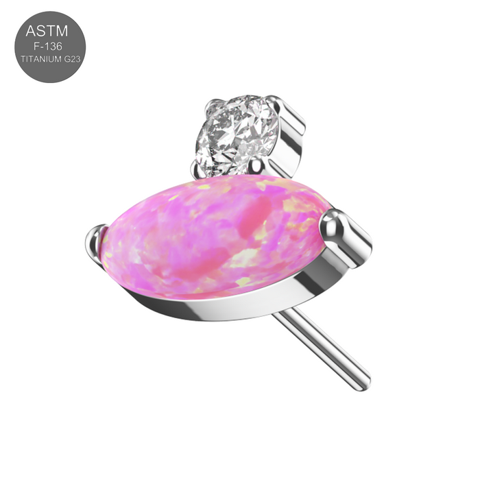 G23 Titanium Oval Opal & CZ Jewelled Threadless Top