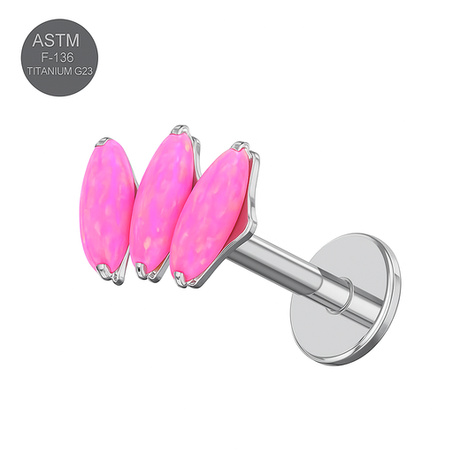G23 Titanium Dazzling Trio Opal Jewelled Thread-less Push-Fit With Flatback Stud - Monster Piercing