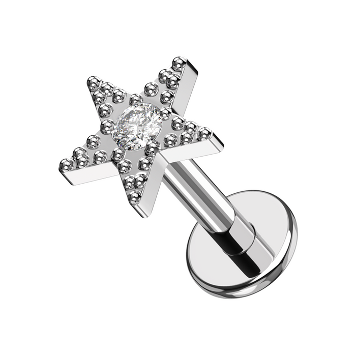 316L Surgical Steel CZ Jewelled Star Internally Threaded Flatback Stud