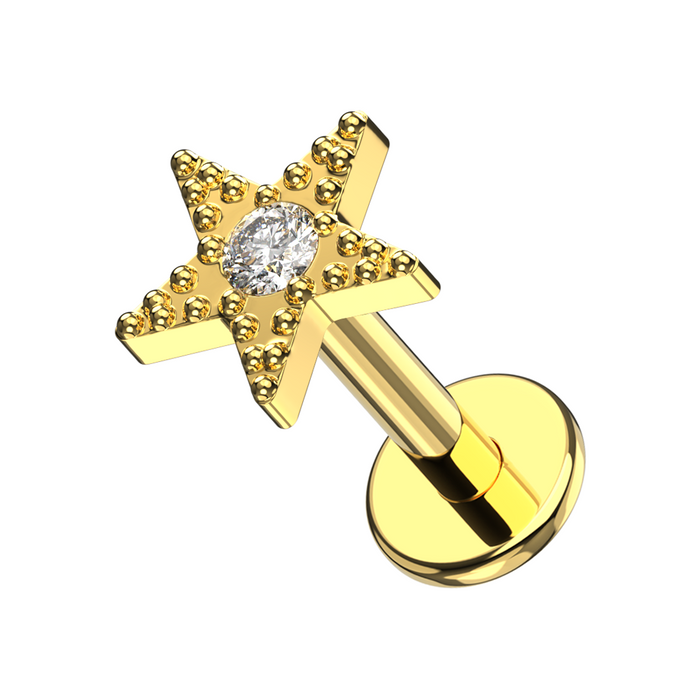 316L Surgical Steel CZ Jewelled Star Internally Threaded Flatback Stud