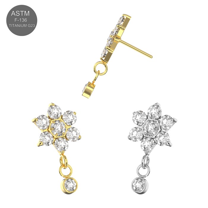 G23 Titanium Flower CZ Dangle Threadless Top
