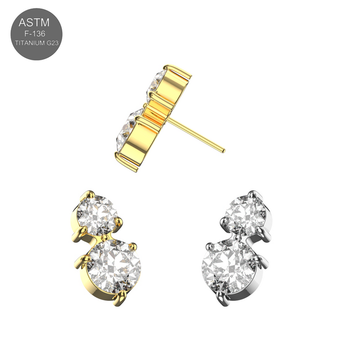 G23 Titanium Double Oval CZ Jewelled Threadless Top