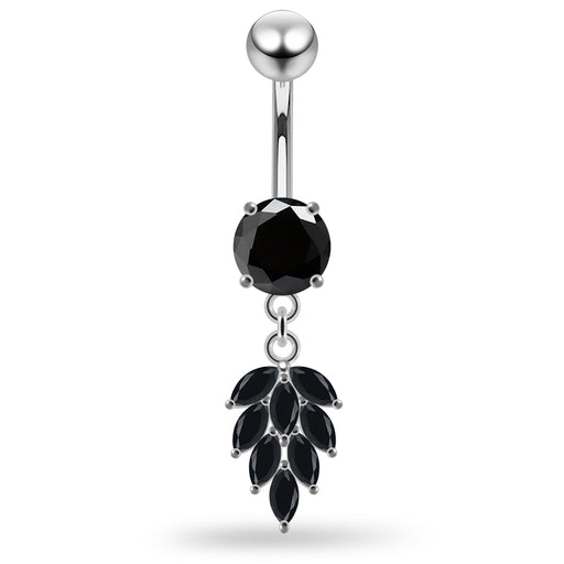 925 Sterling Silver Round CZ Jewelled with Dangling Foliage Belly Piercing - Monster Piercing