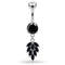925 Sterling Silver Round CZ Jewelled with Dangling Foliage Belly Piercing