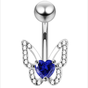 925 Sterling Silber Herz Zirkonia Juwelen Schmetterling Nicht-Baumel Bauchnabelpiercing