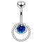 925 Sterling Silver CZ Jewelled Cutout Crescent Non Dangle Belly Button Ring