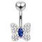 925 Sterling Silver CZ Jewelled Butterfly Non Dangle Belly Button Ring