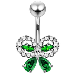 925 Sterling Silver CZ Jewelled Elegant Bow Non Dangle Belly Button Ring