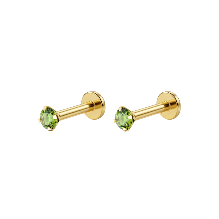 14K Gold Claw-Set Peridot Natural Stone Threadless Flatback Pair