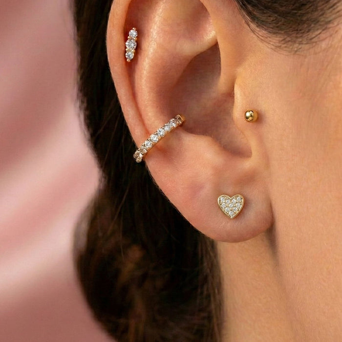 316L Surgical Steel CZ Jewelled Heart Shape Internally Threaded Top with Flatback Stud