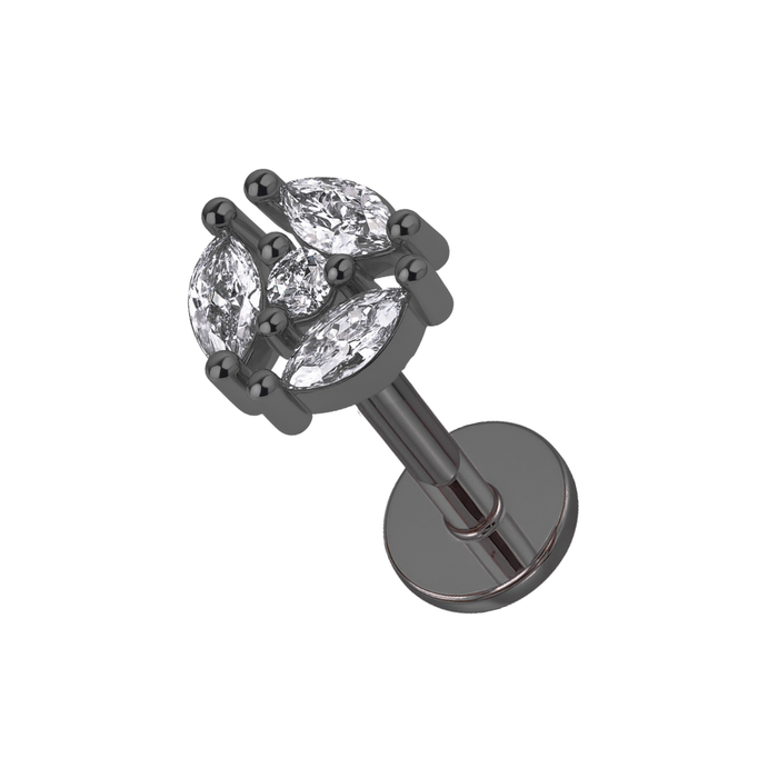 316L Surgical Steel Tri Marquise CZ Jewelled Internally Threaded Top with Flatback Stud