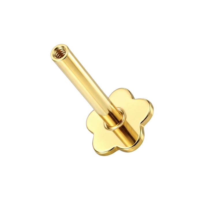 14K Gold Internal Thread Flower Back Labret Bar