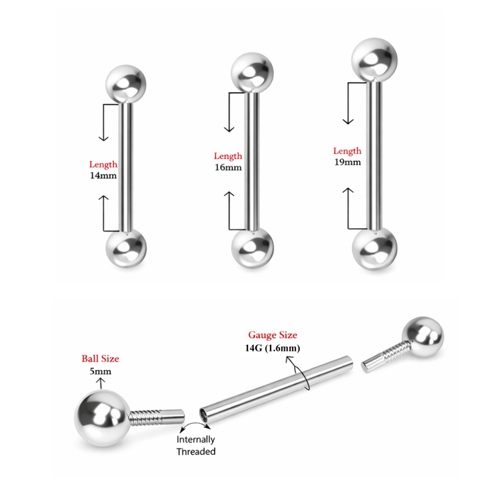 925 Sterling Silver Straight Tongue Barbell with Ball