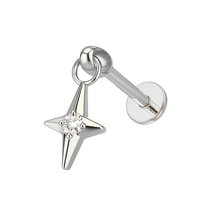 G23 Titanium CZ Jewelled Twinkle Star Drop Threadless Flatback Stud