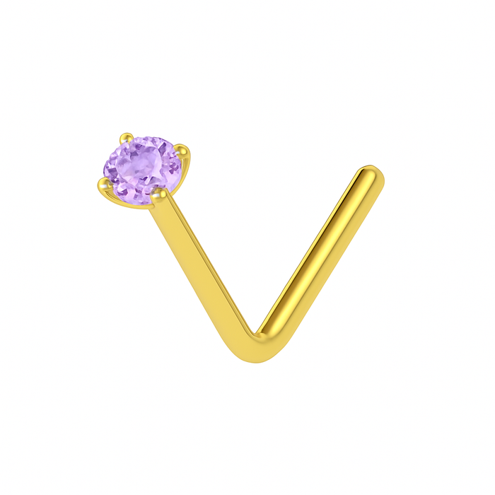 9K Gold L-Bend Crystal Nose Stud - Monster Piercing