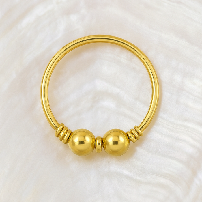 14K Gold Beaded Center Nose Hoop Ring