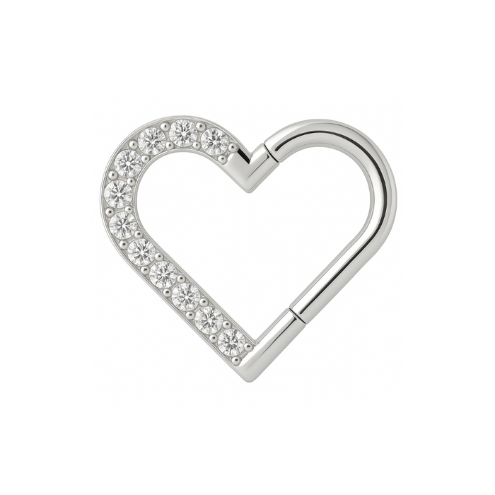 316L Surgical Steel CZ Jewelled Heart Hinged Segment Clicker Ring - Monster Piercing