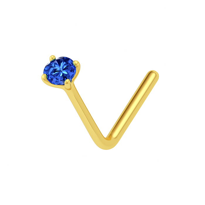 9K Gold L-Bend Crystal Nose Stud - Monster Piercing