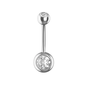 316L Surgical Steel Double CZ Jewelled Banana Belly Ring