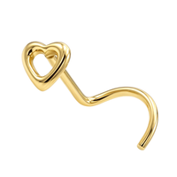 14K Gold Plain Open Heart Nose Stud