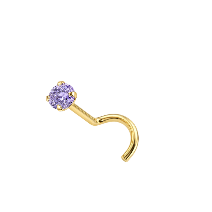 14K Gold Claw-Set Round CZ Nose Screw Stud