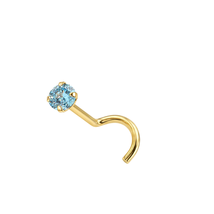 14K Gold Claw-Set Round CZ Nose Screw Stud