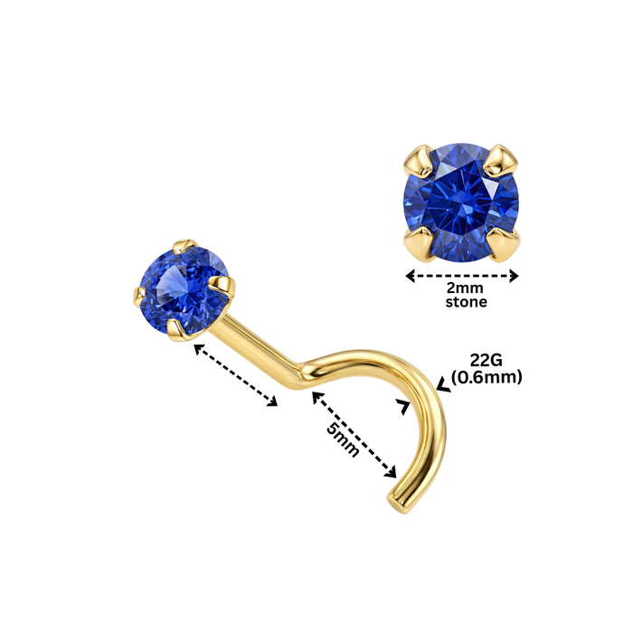14K Gold Claw-Set Round CZ Nose Screw Stud