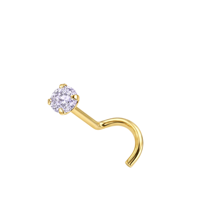 14K Gold Claw-Set Round CZ Nose Screw Stud