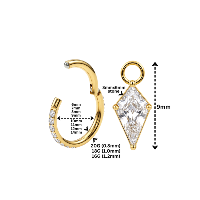 G23 Titanium Kite CZ Drop Dangle with Paved Hinged Segment Clicker Ring