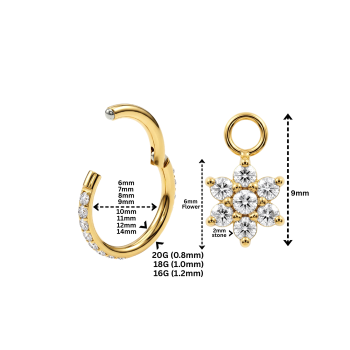G23 Titanium Daisy Flower Drop with Paved Hinged Segment Clicker Ring
