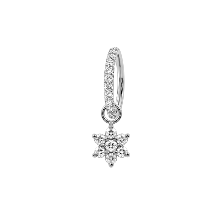 G23 Titanium Daisy Flower Drop with Paved Hinged Segment Clicker Ring