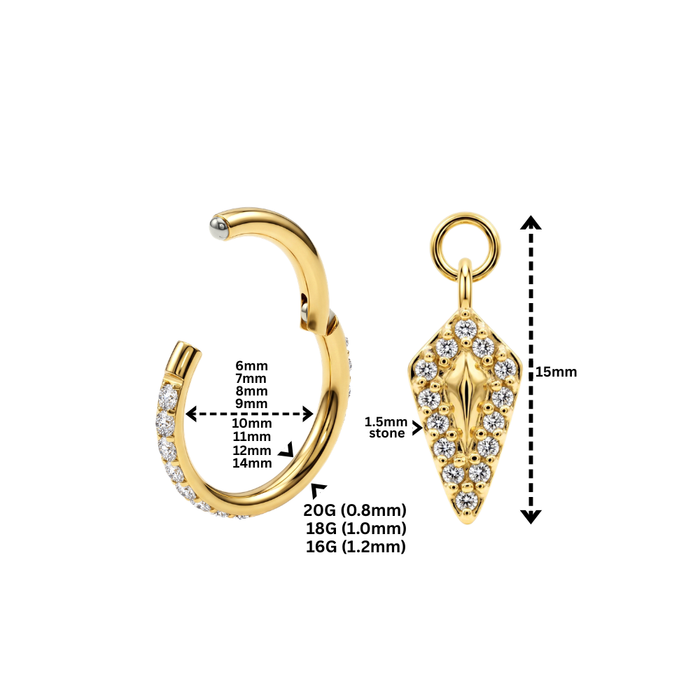 G23 Titanium CZ Jewelled Kite Drop with Paved Hinged Segment Clicker Ring