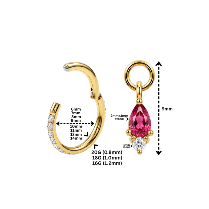 G23 Titanium Pink Pear Drop with Paved Hinged Segment Clicker Ring