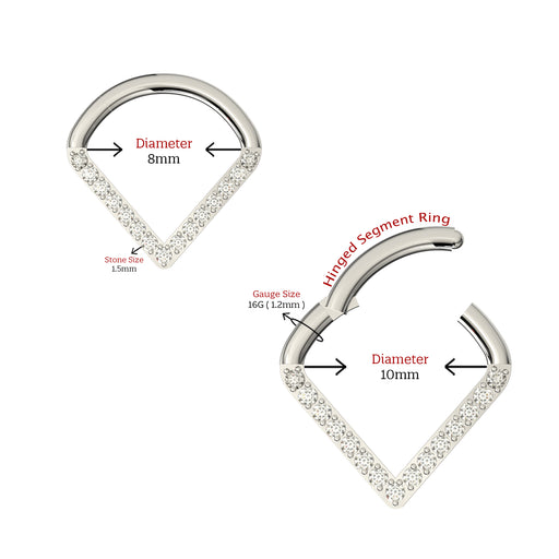 G23 Titanium CZ Jewelled V Shape Hinged Segment Clicker Ring - Monster Piercing