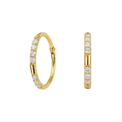 14K Gold CZ Grooved Edge Hinged Clicker Earrings Pair Nose Hoop Rings Monster Piercing United Kingdom