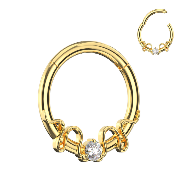 316L Surgical Steel Round CZ Duo Snake Hinged Segment Clicker Ring - Monster Piercing