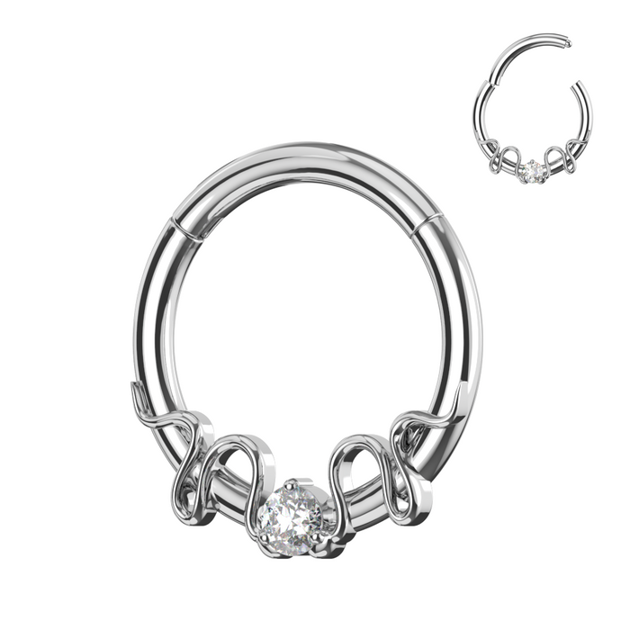 316L Surgical Steel Round CZ Duo Snake Hinged Segment Clicker Ring - Monster Piercing