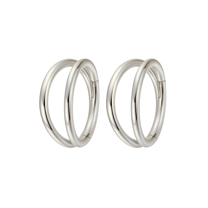 925 Sterling Silver Double Row Segment Clicker Earrings Pair