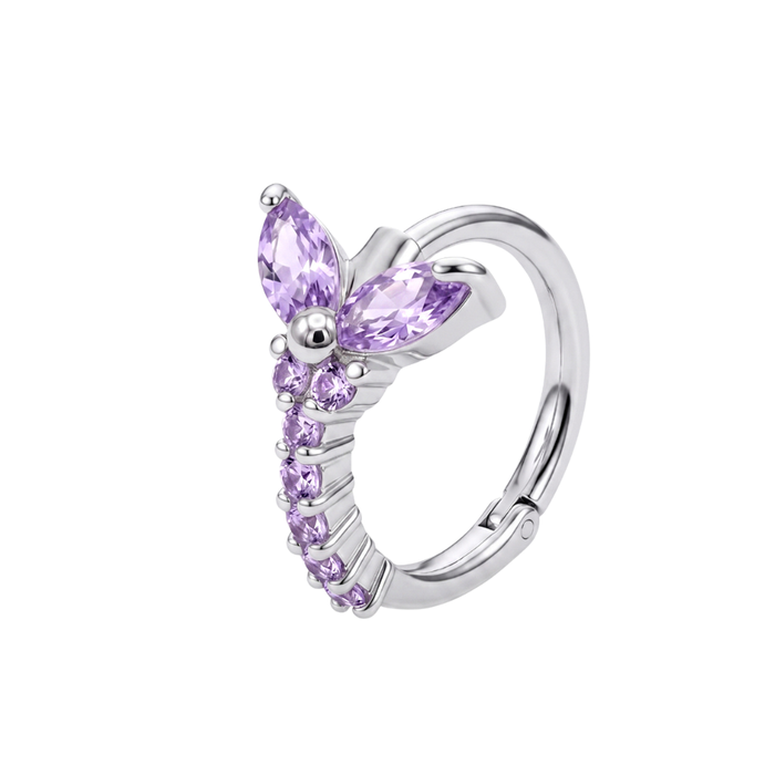 925 Sterling Silver Natural Stone Butterfly Hinged Clicker Ring