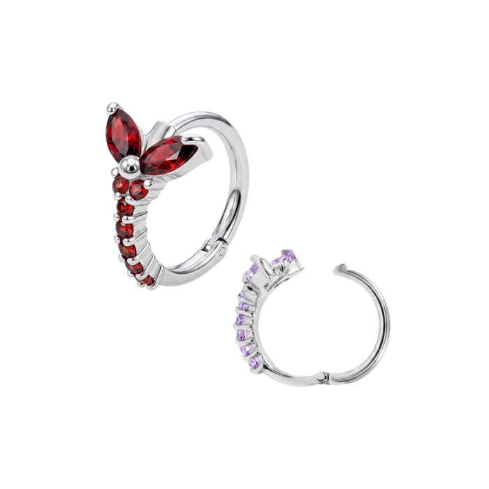 925 Sterling Silver Natural Stone Butterfly Hinged Clicker Ring